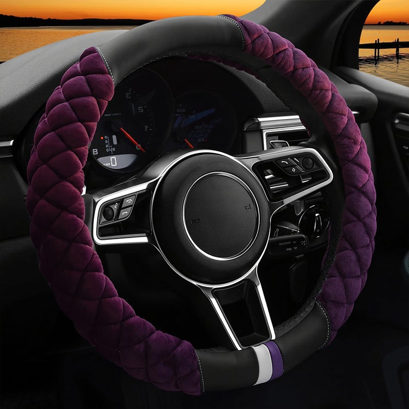 Cxtiy Universal Car Steering Wheel Cover Fluffy Soft Winter Plush Steering Wheel Cover (A-Purple) - Image 1